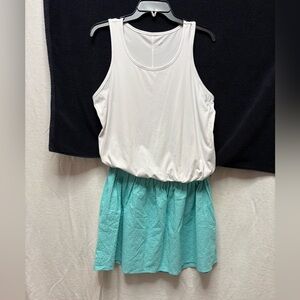 White tank and teal eyelet skirt